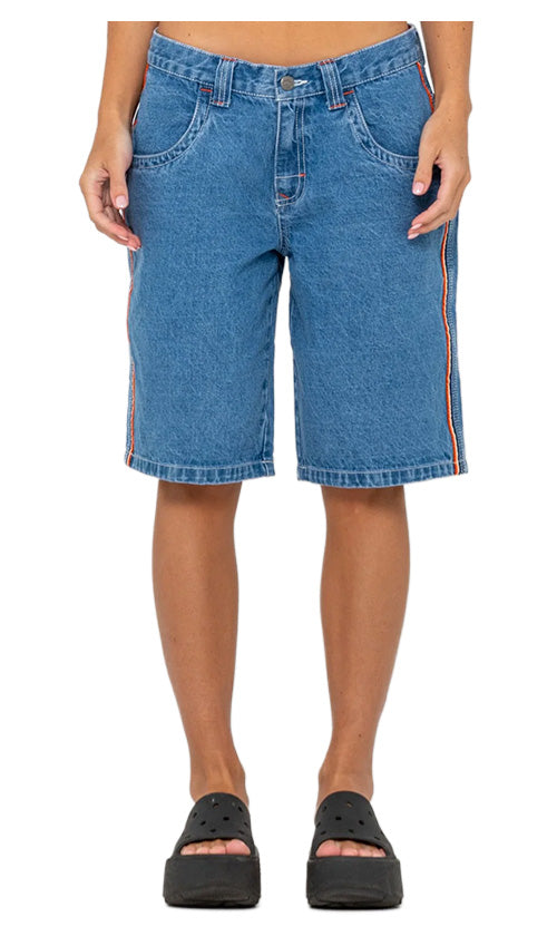 Rusty Flip Mommy Low Rise Wide Leg Denim Jort Middy Blue/Orange